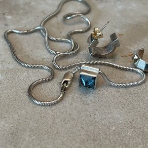 MIGNON FAGET 925 Lg Meridian Pendant 16” Snake Ch w Sm Rotated Dentil Earring’s